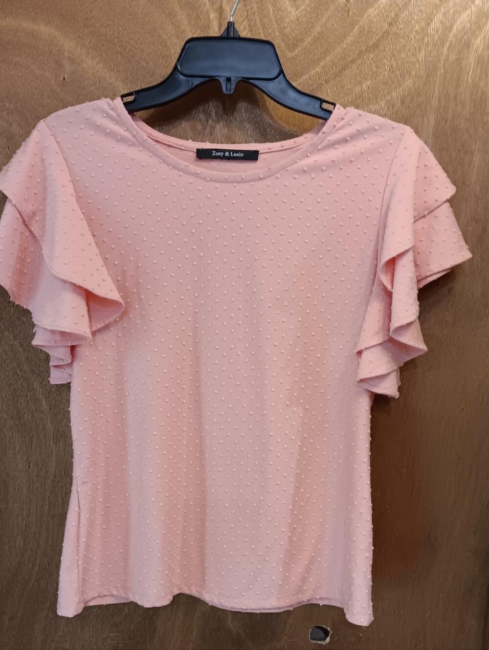 Zoey & Leelo Pink Flutter Sleeve Swiss Dot Top
